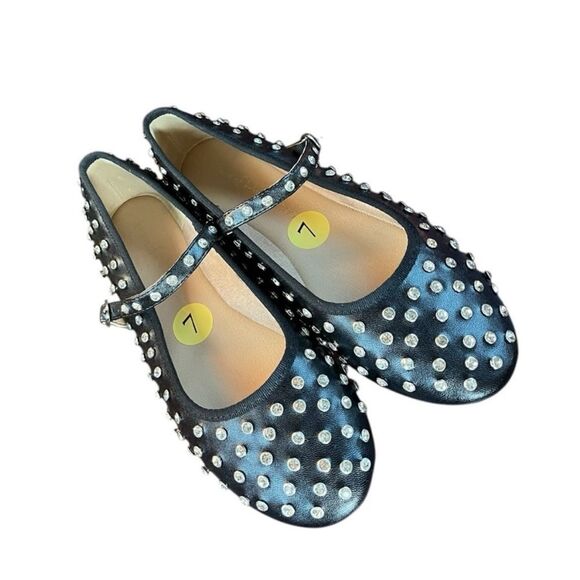 House of Harlow Studded Rhinestone Mary Jane Cross Ballet Flat Black Silver 7 - Picture 7 of 16